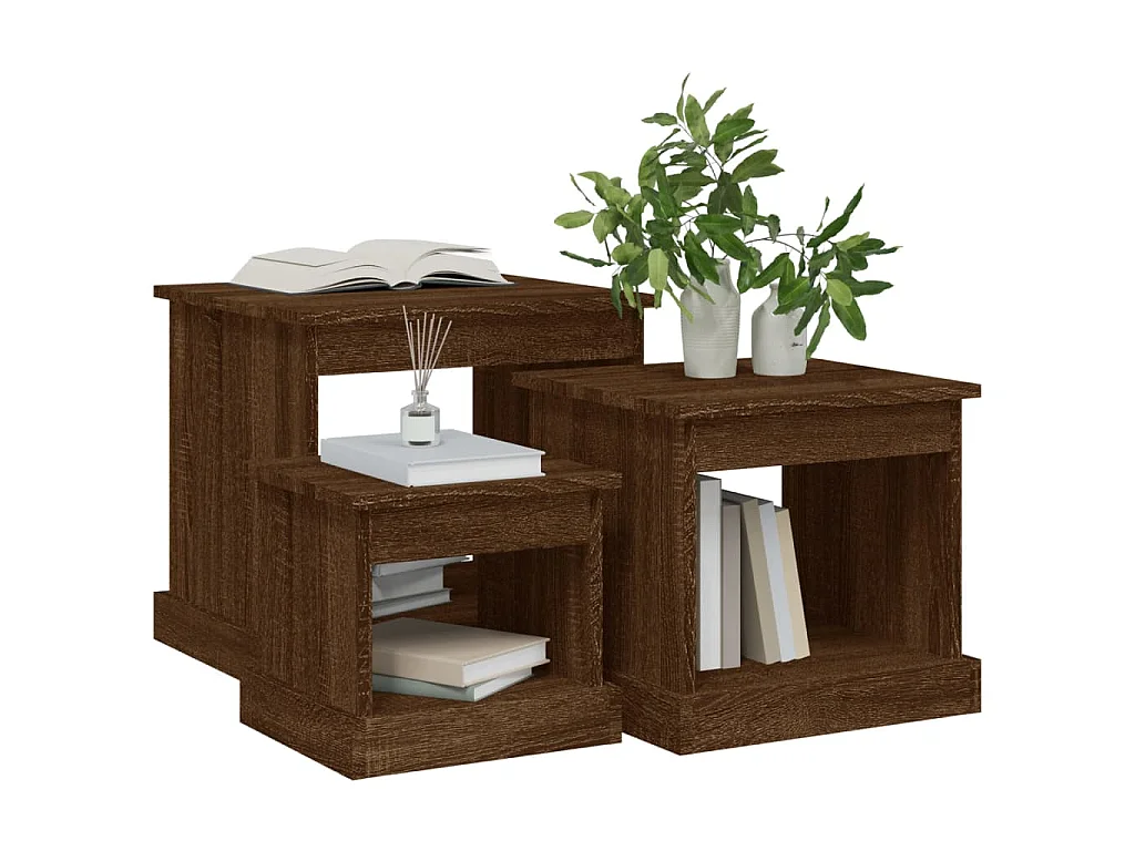 Tables basses 3 pcs chêne marron bois d'ingénierie