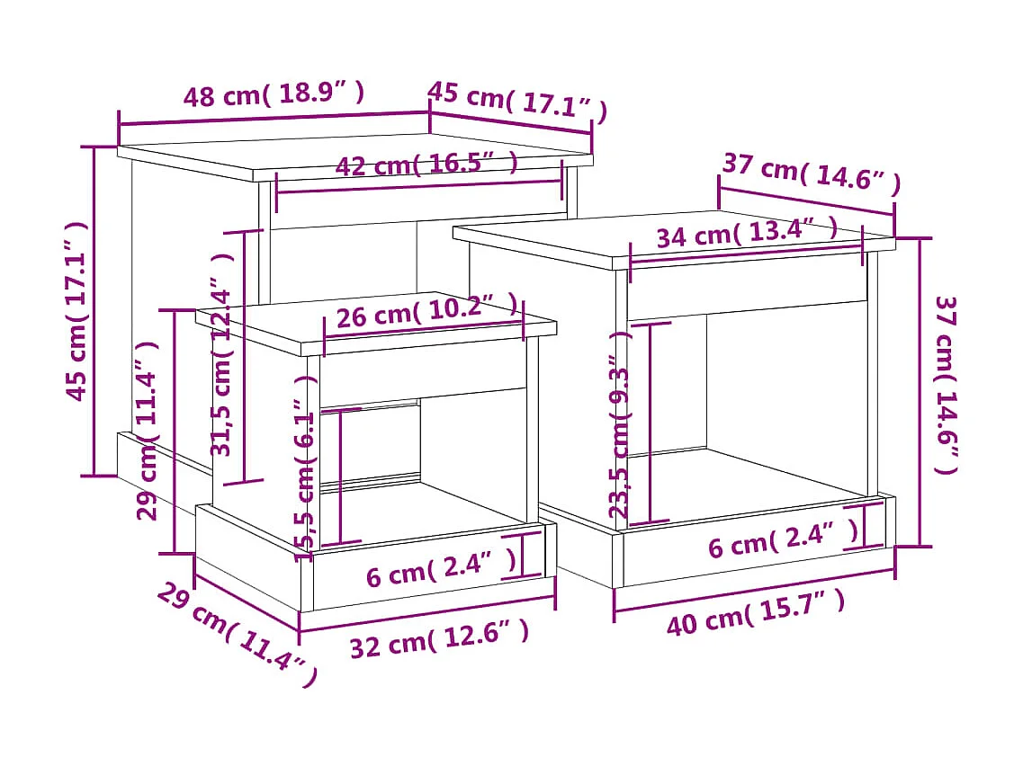 Mesas de centro 3 pcs derivados de madeira branco