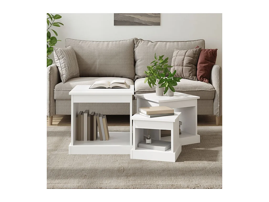 Tables basses 3 pcs blanc bois d'ingénierie