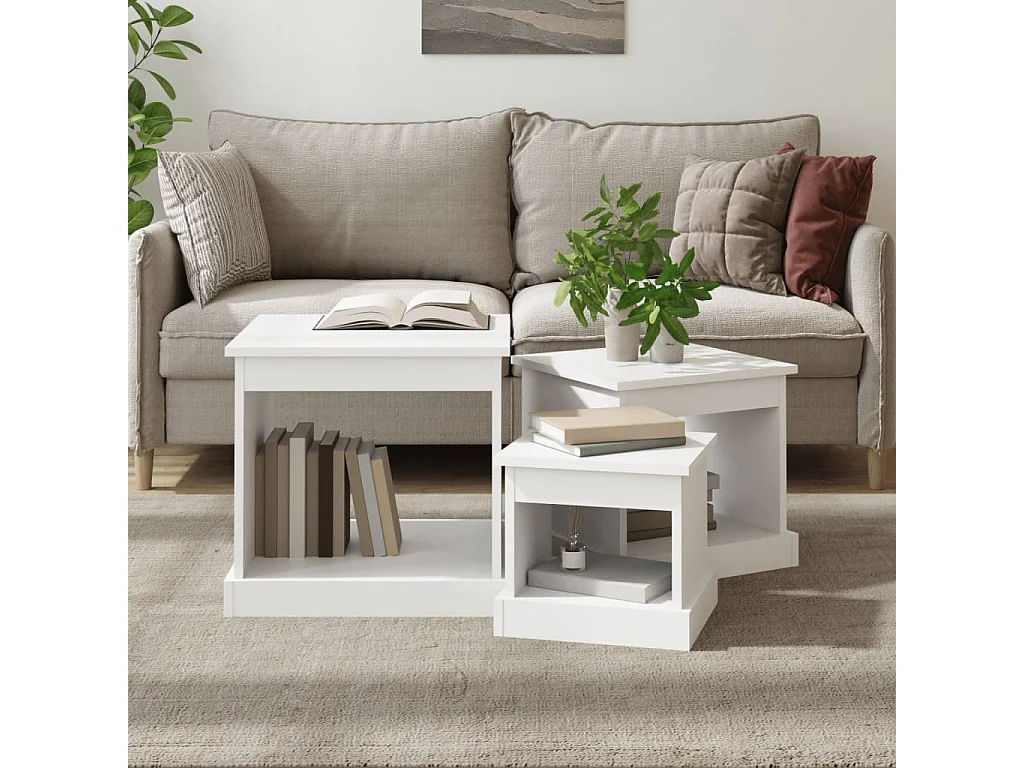 Tables basses 3 pcs blanc bois d'ingénierie