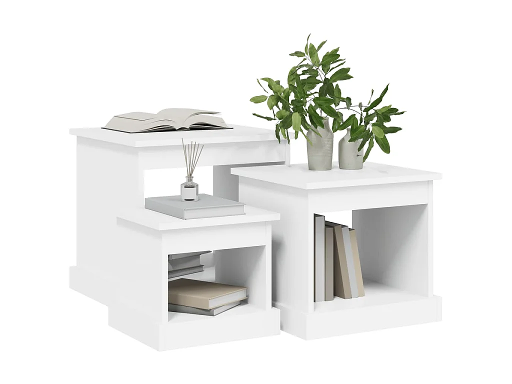 Tables basses 3 pcs blanc bois d'ingénierie
