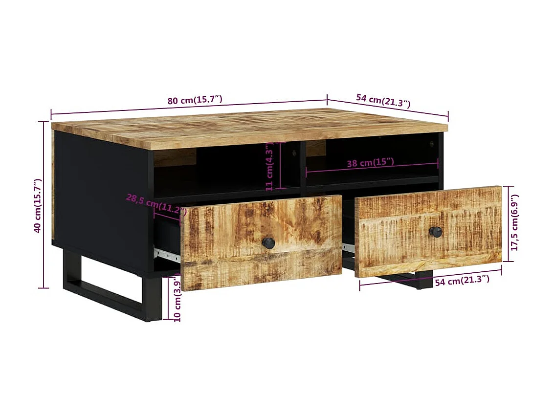 Salontafel 80x54x40 cm massief mangohout en bewerkt hout
