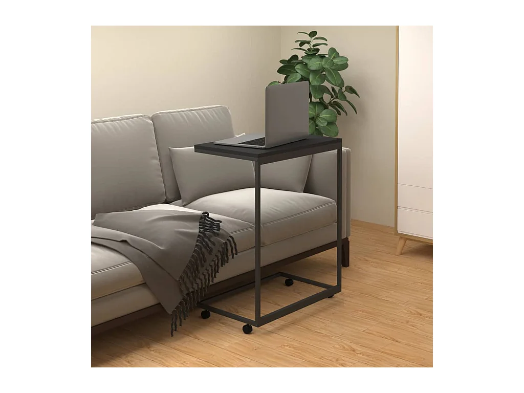 Tavolino con Ruote Nero 55x35x70 cm in Legno Multistrato