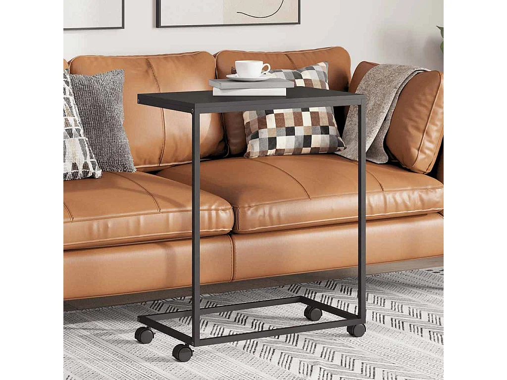 Beistelltisch mit Rollen Schwarz 55x35x70 cm Holzwerkstoff