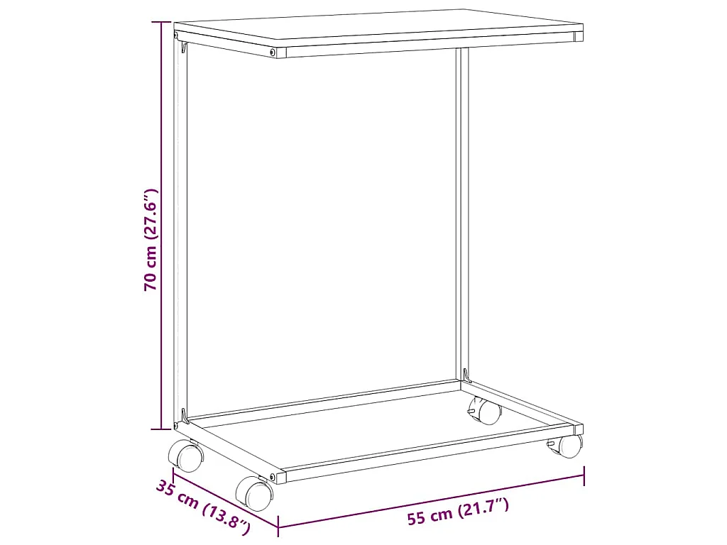 Beistelltisch mit Rollen Schwarz 55x35x70 cm Holzwerkstoff