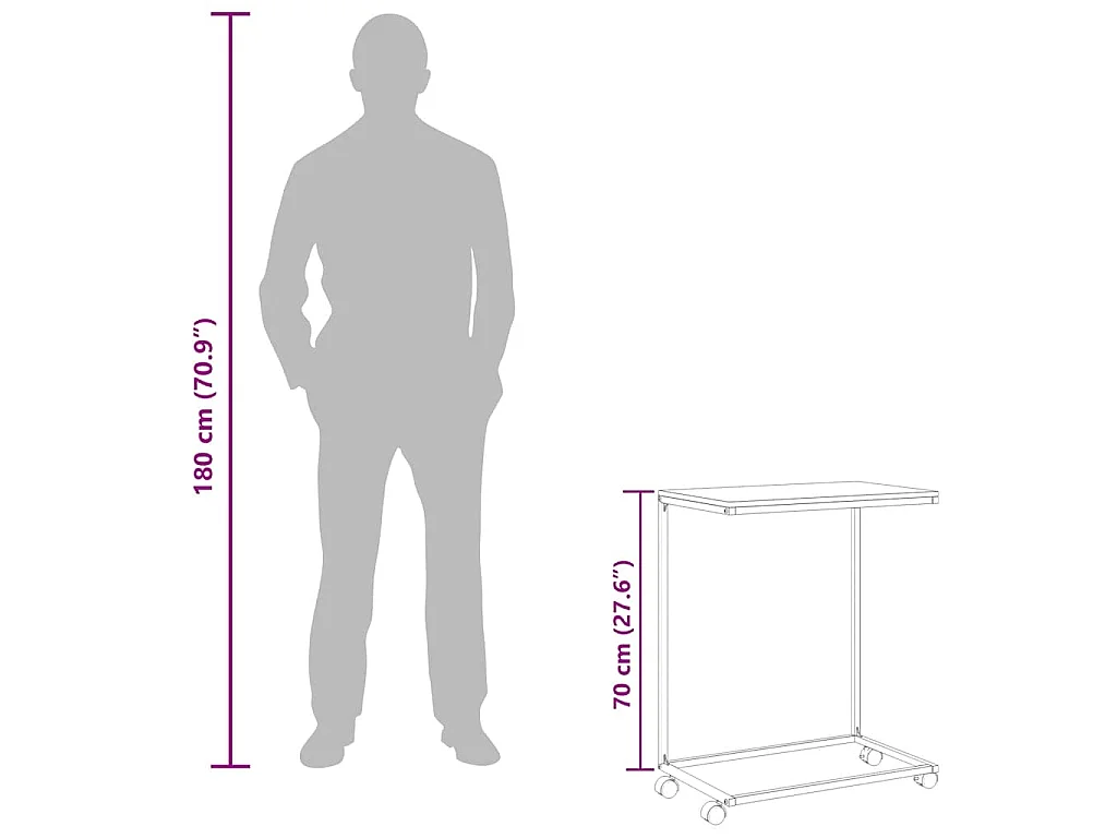 Beistelltisch mit Rollen Schwarz 55x35x70 cm Holzwerkstoff