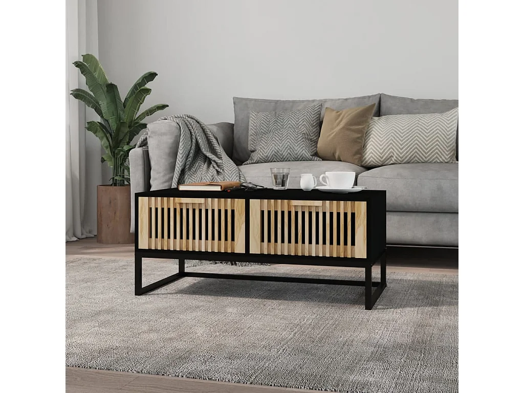 Salontafel 80x40x35 cm bewerkt hout en ijzer zwart