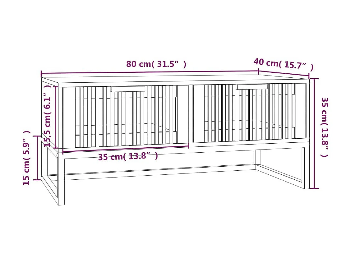 Salontafel 80x40x35 cm bewerkt hout en ijzer zwart