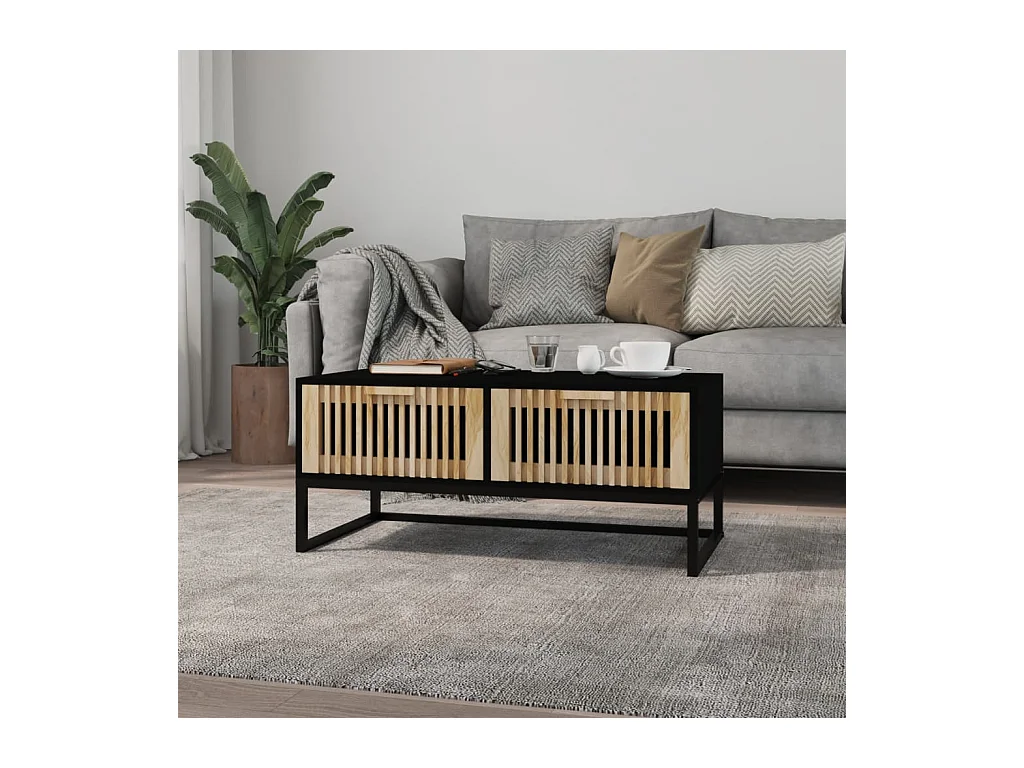 Salontafel 80x40x35 cm bewerkt hout en ijzer zwart