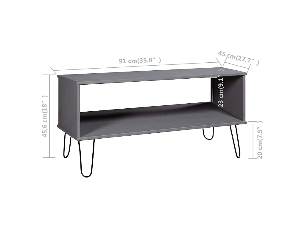 Table basse New York Gris Bois de pin massif