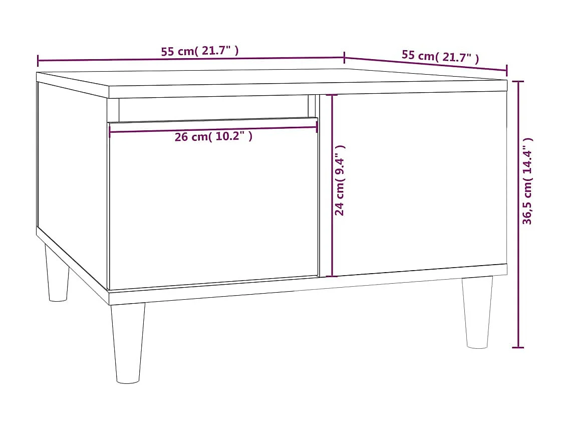 Table basse noir 55x55x36,5 cm bois d'ingénierie