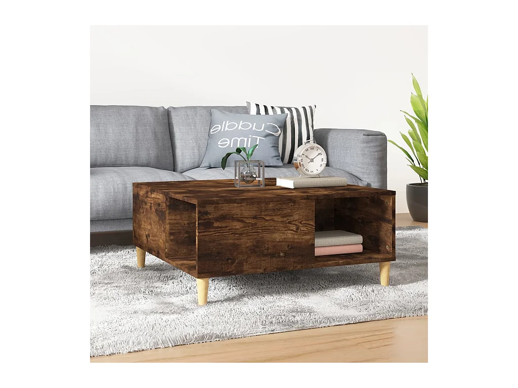 Table basse chêne fumé 80x80x36,5 cm bois d'ingénierie