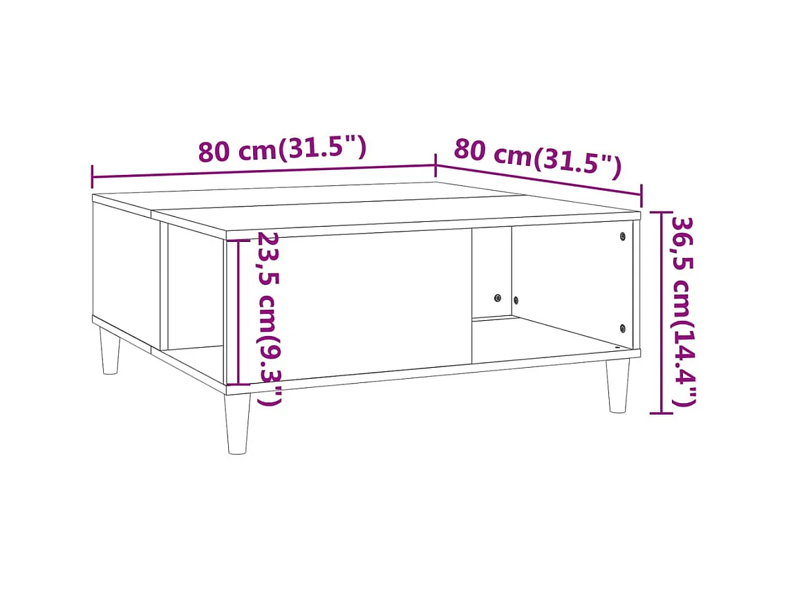 Table basse chêne fumé 80x80x36,5 cm bois d'ingénierie