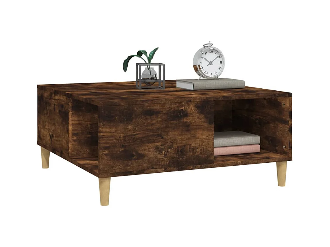 Table basse chêne fumé 80x80x36,5 cm bois d'ingénierie