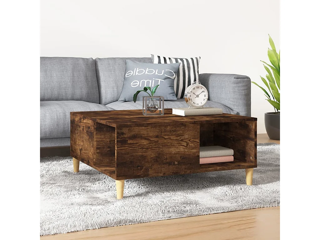 Table basse chêne fumé 80x80x36,5 cm bois d'ingénierie