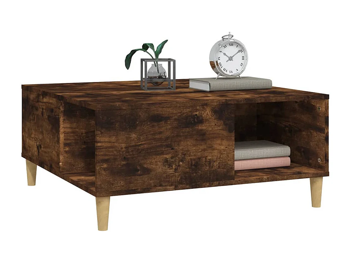 Table basse chêne fumé 80x80x36,5 cm bois d'ingénierie