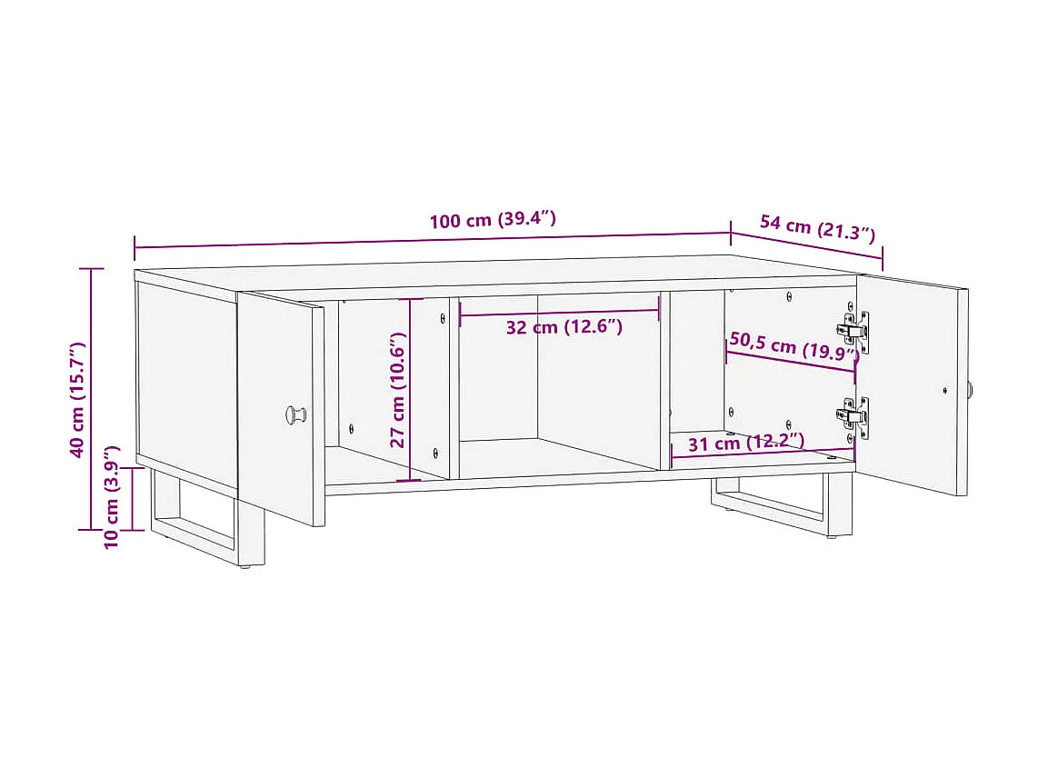 Table basse 100x54x40 cm bois de récupération et d'ingénierie