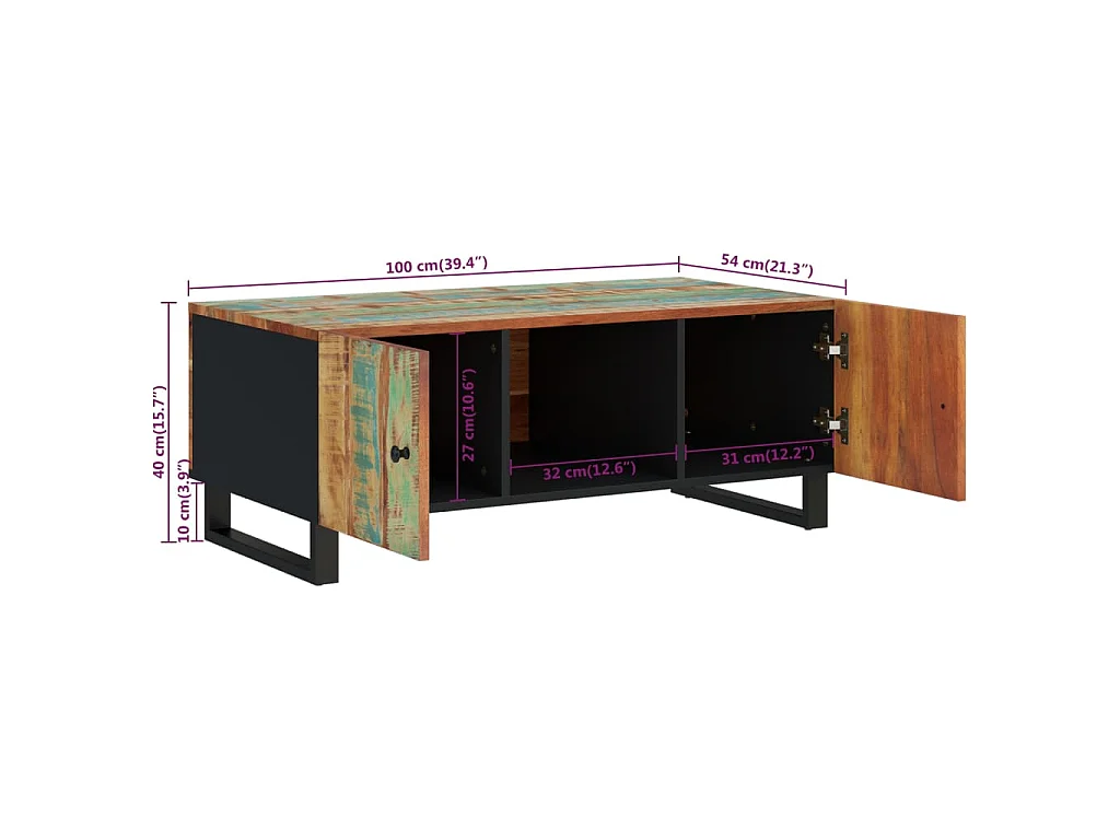 Couchtisch 100x54x40 cm Altholz Massiv & Holzwerkstoff