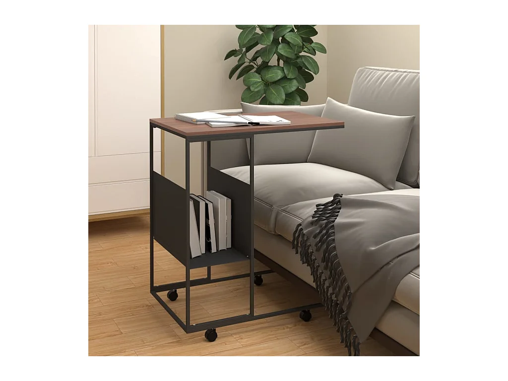 Tavolino con Ruote Nero 55x36x63,5 cm in Legno Multistrato