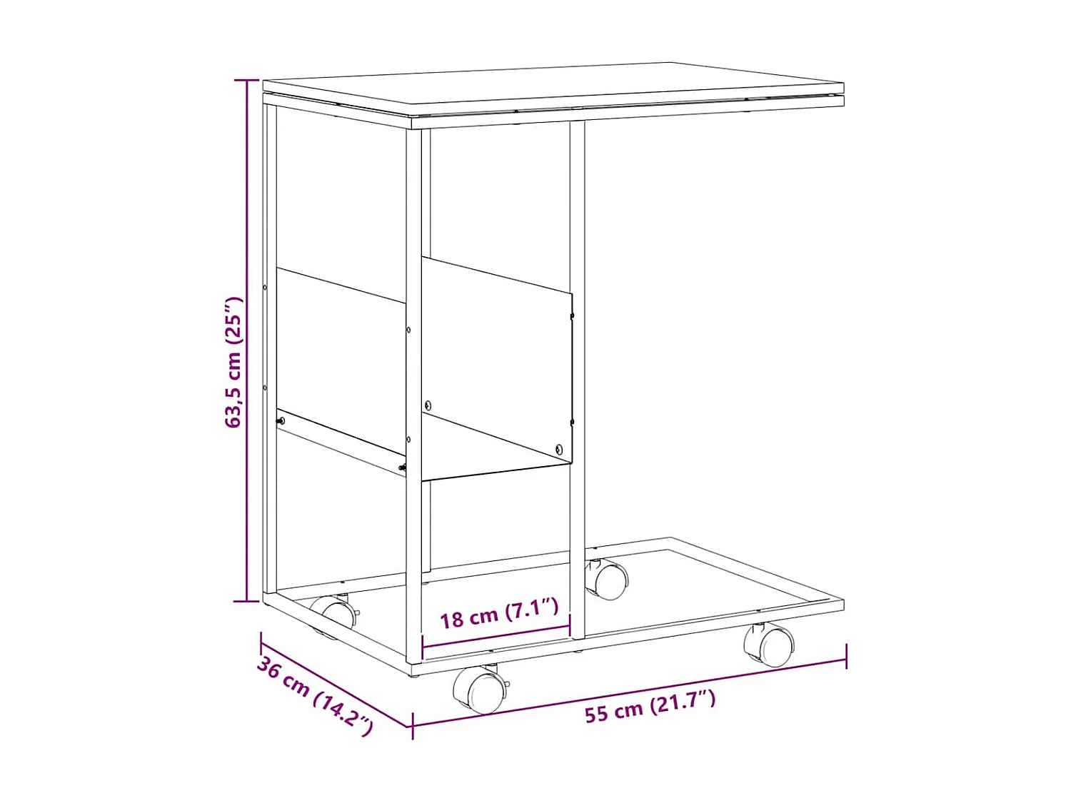 Bijzettafel met wieltjes 55x36x63,5 cm bewerkt hout zwart