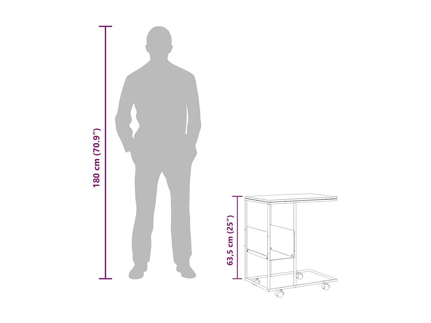 Bijzettafel met wieltjes 55x36x63,5 cm bewerkt hout zwart
