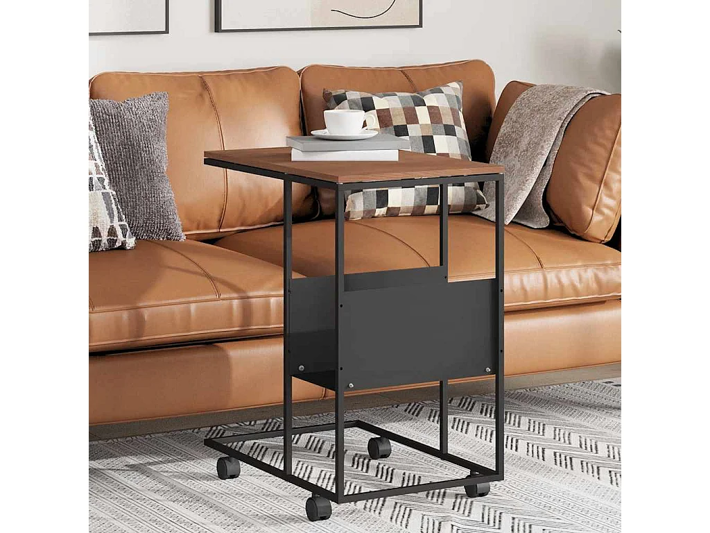Table d'appoint avec roues noir 55x36x63,5 cm bois d'ingénierie