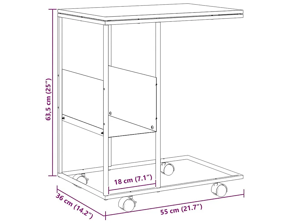 Table d'appoint avec roues noir 55x36x63,5 cm bois d'ingénierie