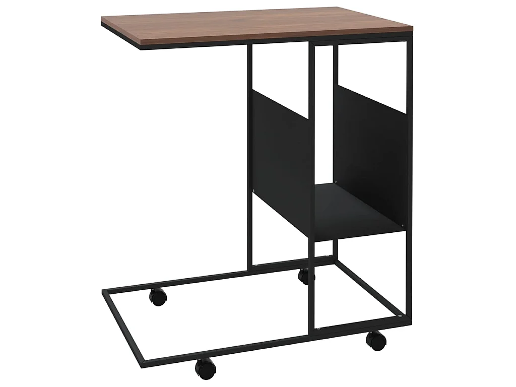 Table d'appoint avec roues noir 55x36x63,5 cm bois d'ingénierie
