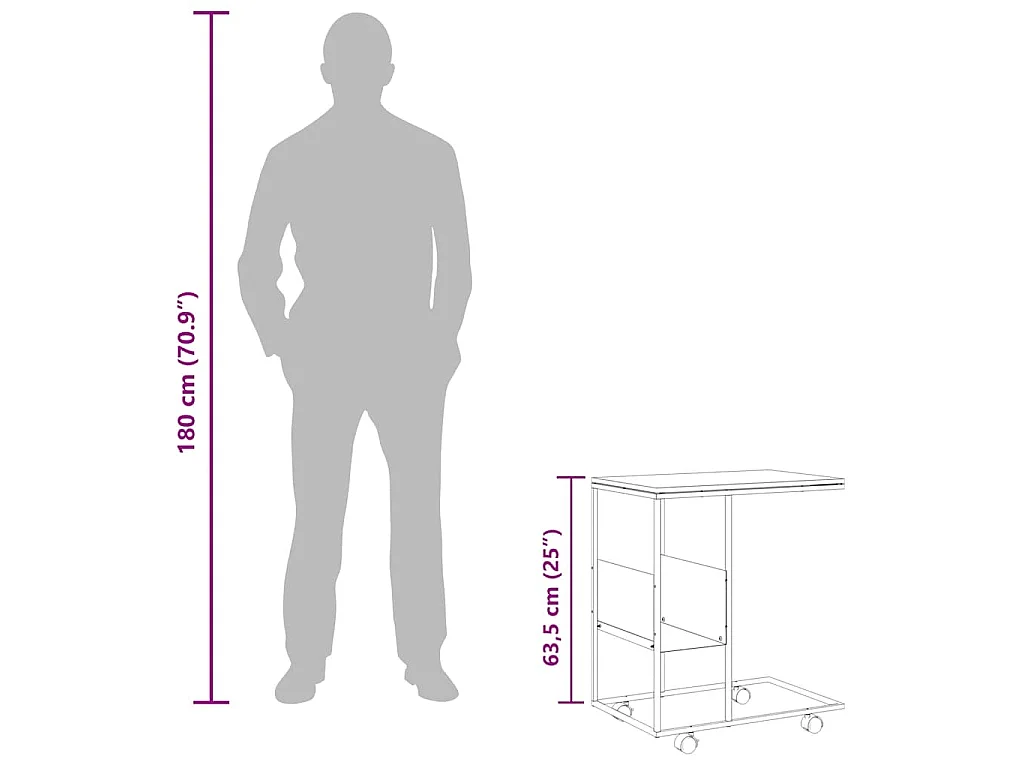 Table d'appoint avec roues noir 55x36x63,5 cm bois d'ingénierie