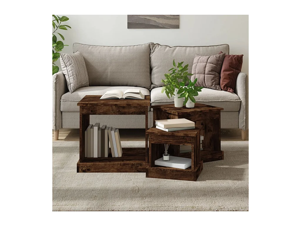 Couchtische 3 Stk. Räuchereiche Holzwerkstoff