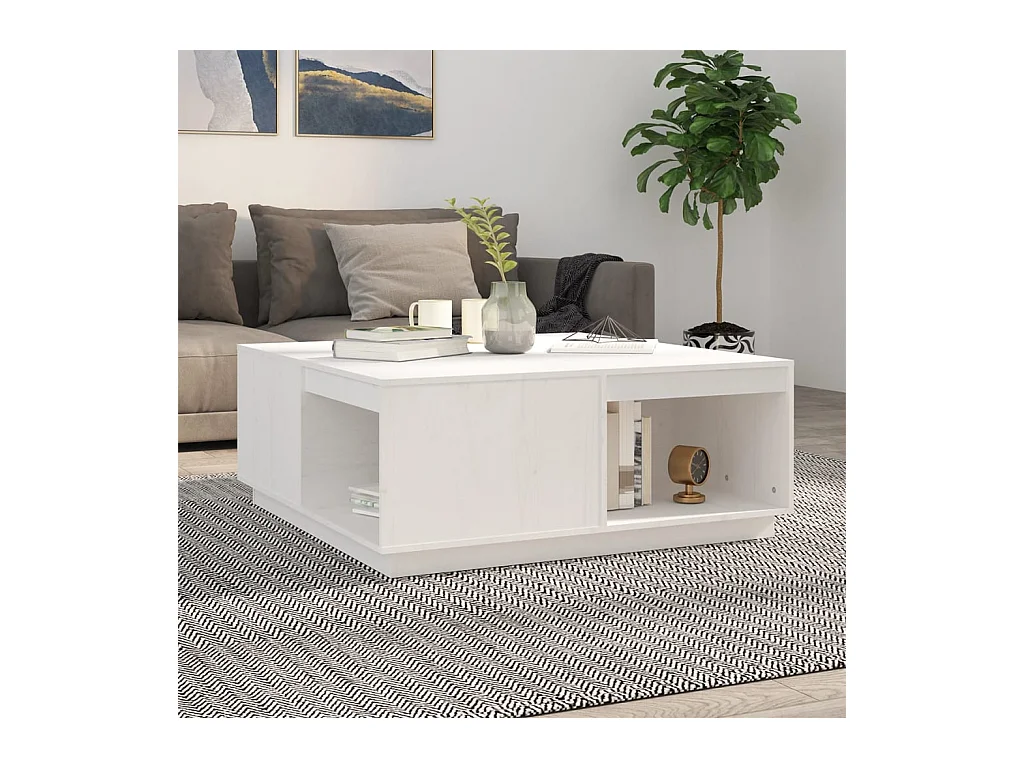 Table basse Blanc 100x101x40,5 cm Bois massif de pin