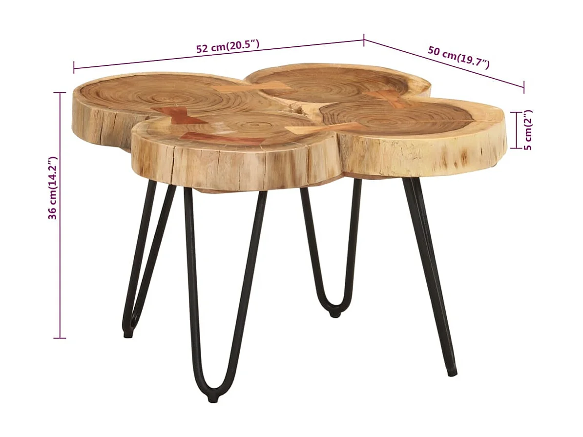 Table basse 36 cm 4 troncs bois d'acacia massif