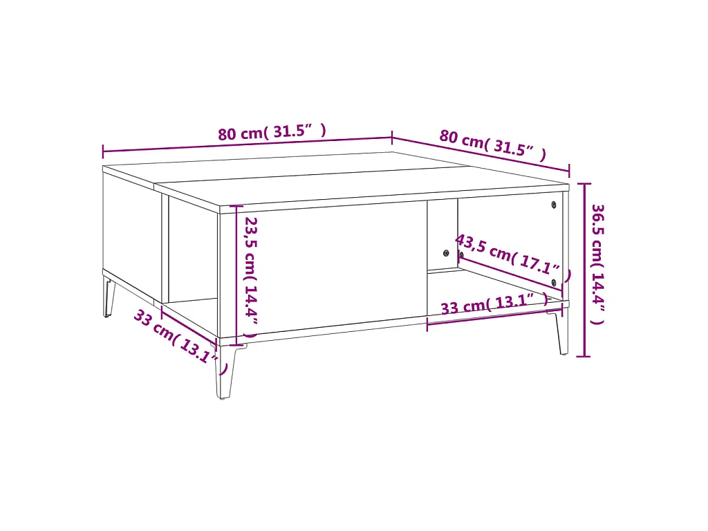 Couchtisch Sonoma-Eiche 80x80x36,5 cm Holzwerkstoff