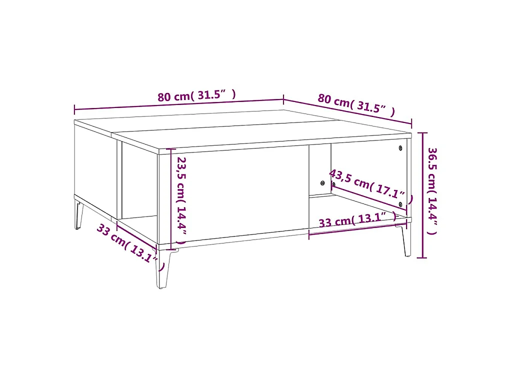 Tavolino Salotto Rovere Sonoma 80x80x36,5 cm Legno Multistrato