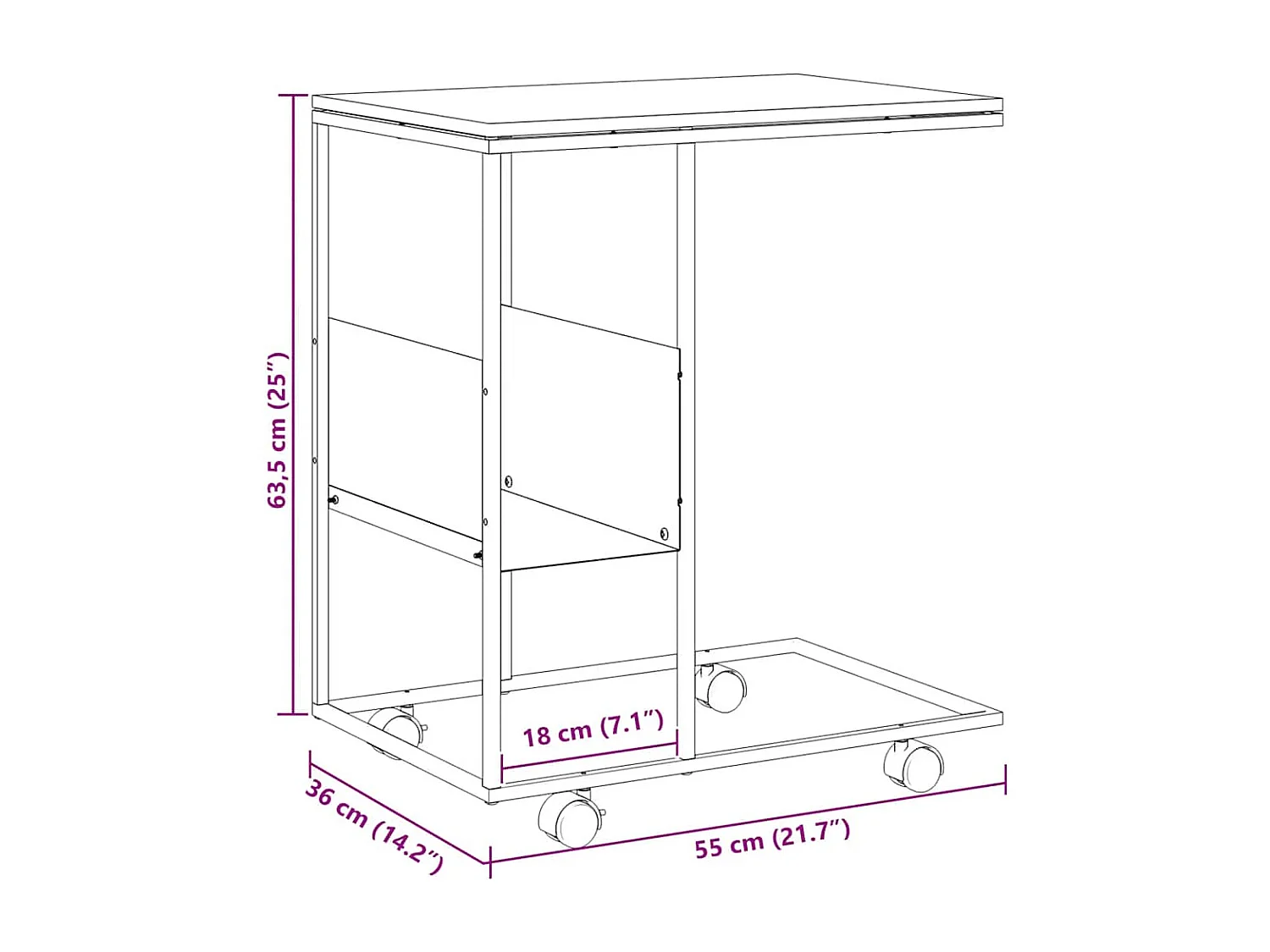 Beistelltisch mit Rollen Weiß 55x36x63,5 cm Holzwerkstoff