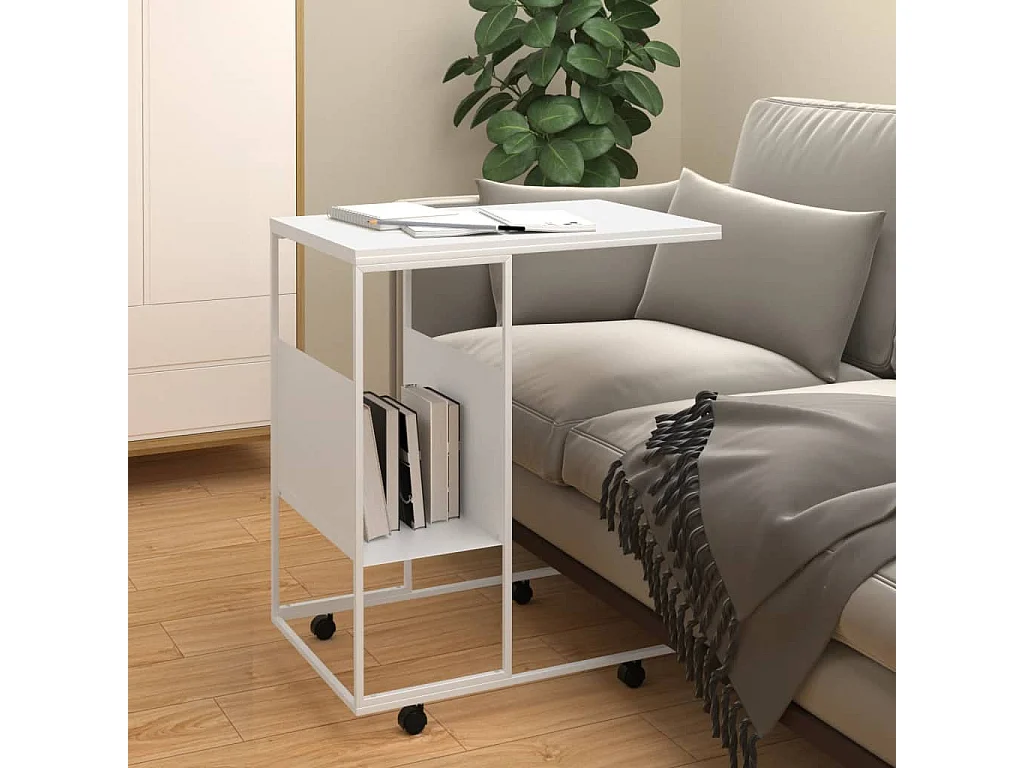 Tavolino con Ruote Bianco 55x36x63,5cm in Legno Multistrato