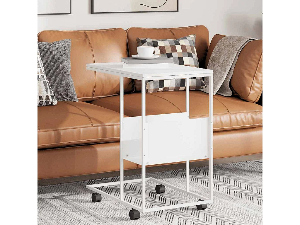 Tavolino con Ruote Bianco 55x36x63,5cm in Legno Multistrato