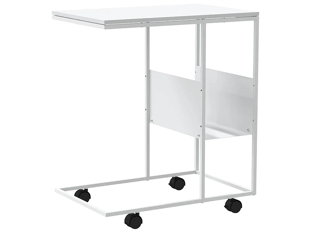 Table d'appoint avec roues blanc 55x36x63,5cm bois d'ingénierie