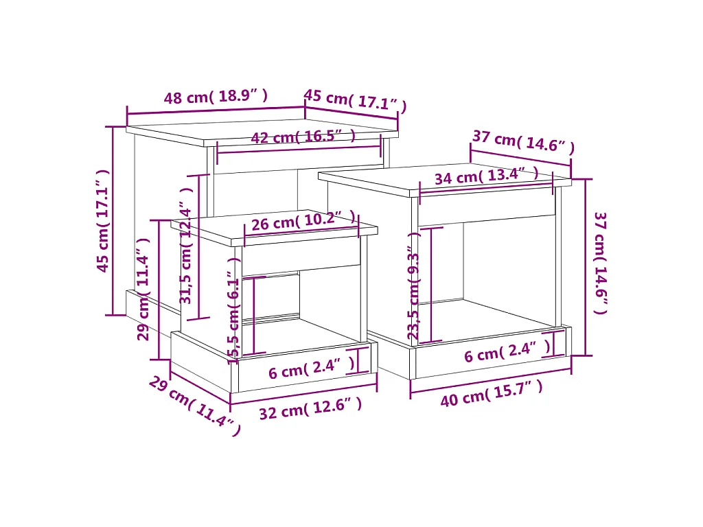 Tables basses 3 pcs noir bois d'ingénierie