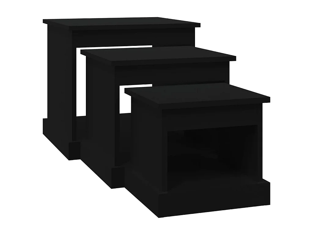 Tables basses 3 pcs noir bois d'ingénierie