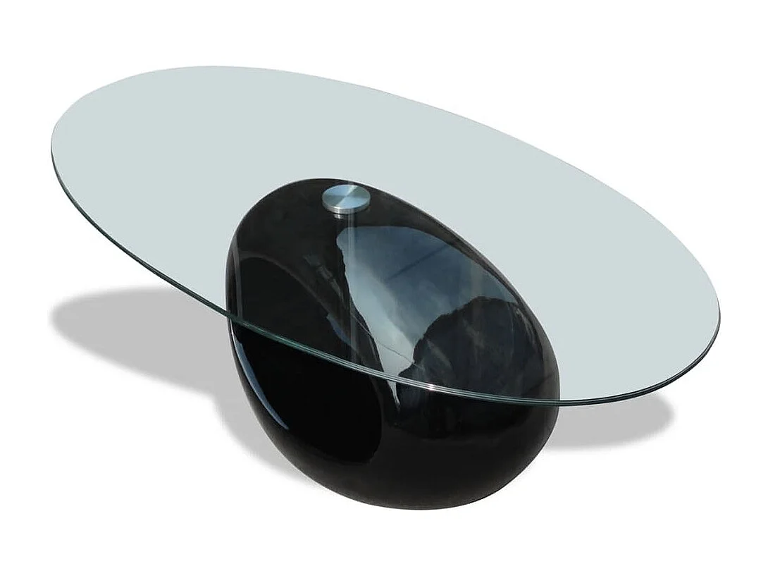 Table basse avec dessus de table en verre ovale Noir brillant