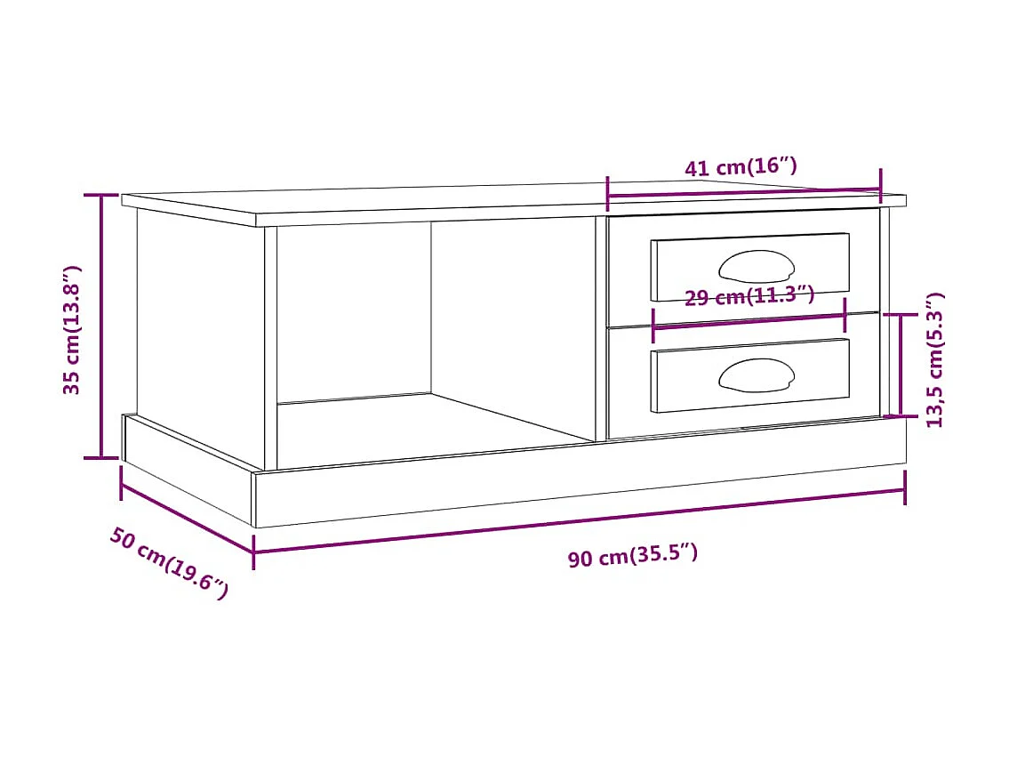 Salontafel 90x50x35 cm bewerkt hout sonoma eikenkleurig