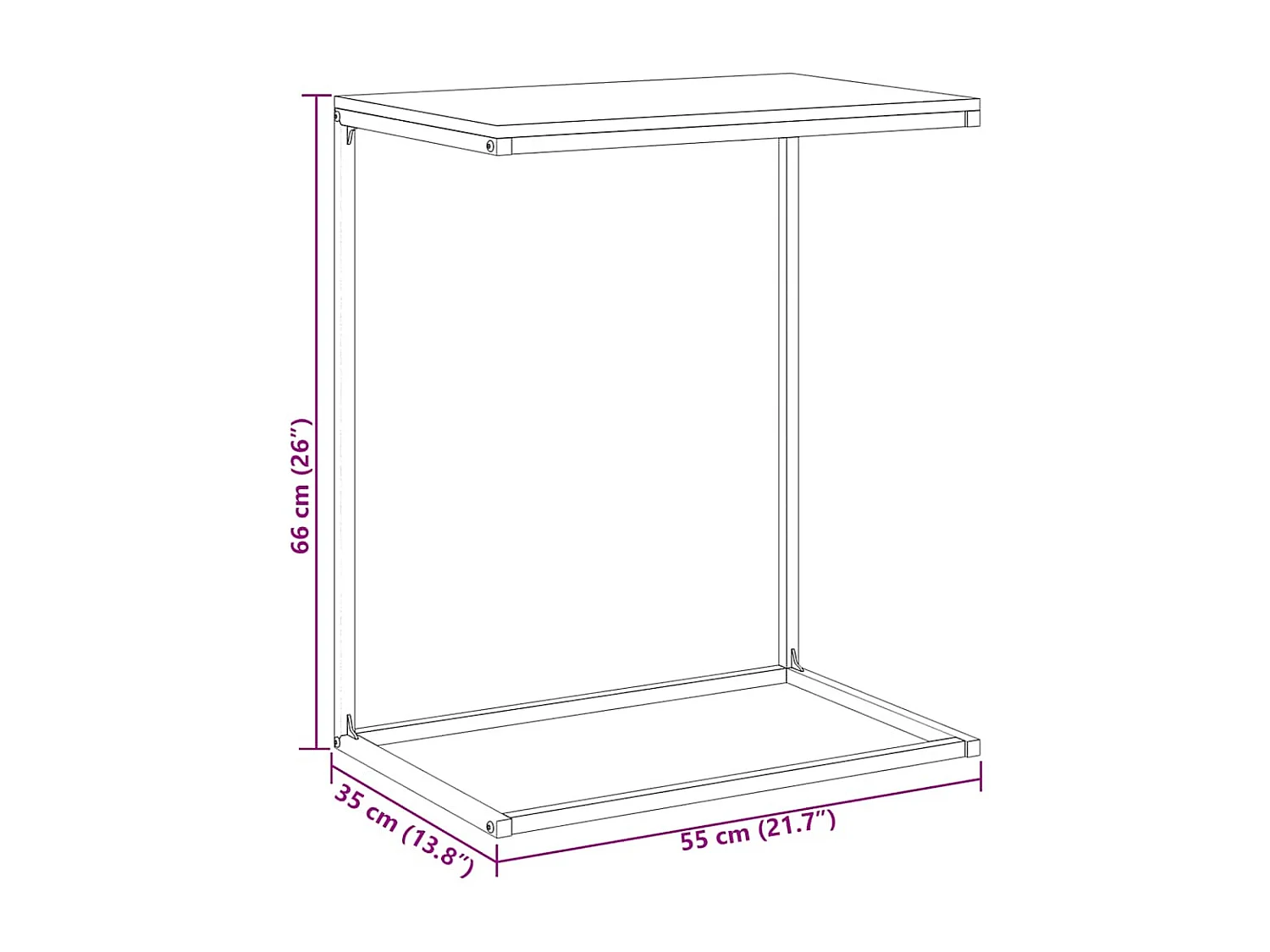 Bijzettafel 55x35x66 cm bewerkt hout wit
