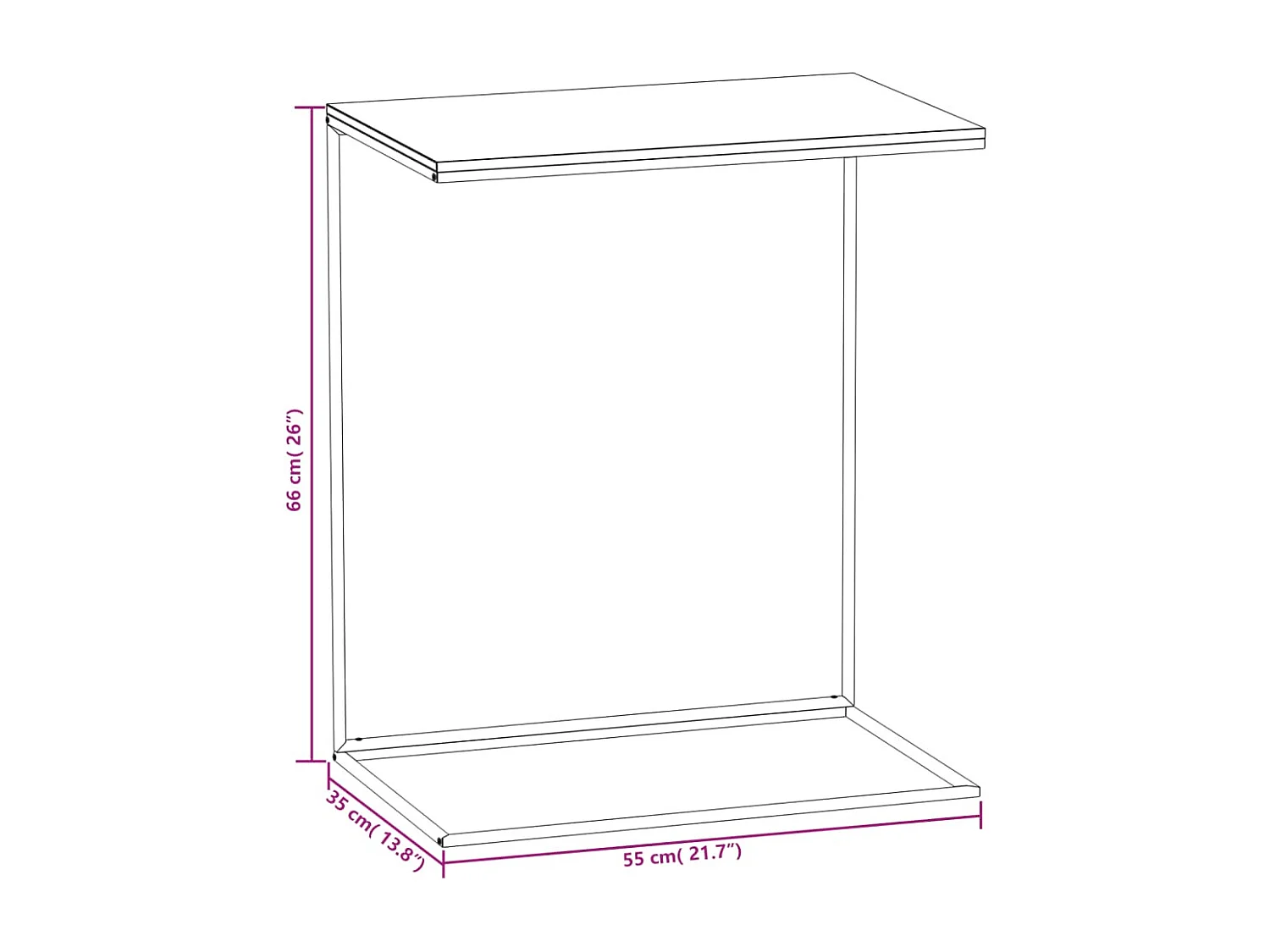 Bijzettafel 55x35x66 cm bewerkt hout wit
