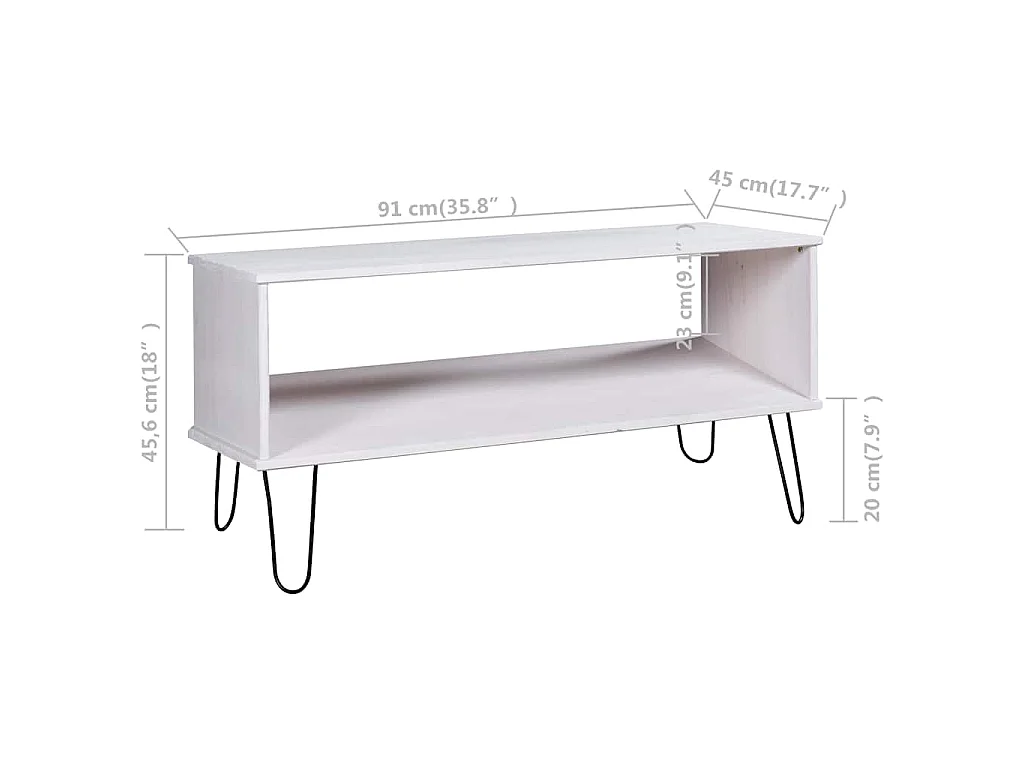 Tavolino da Salotto New York Bianco in Legno Massello di Pino