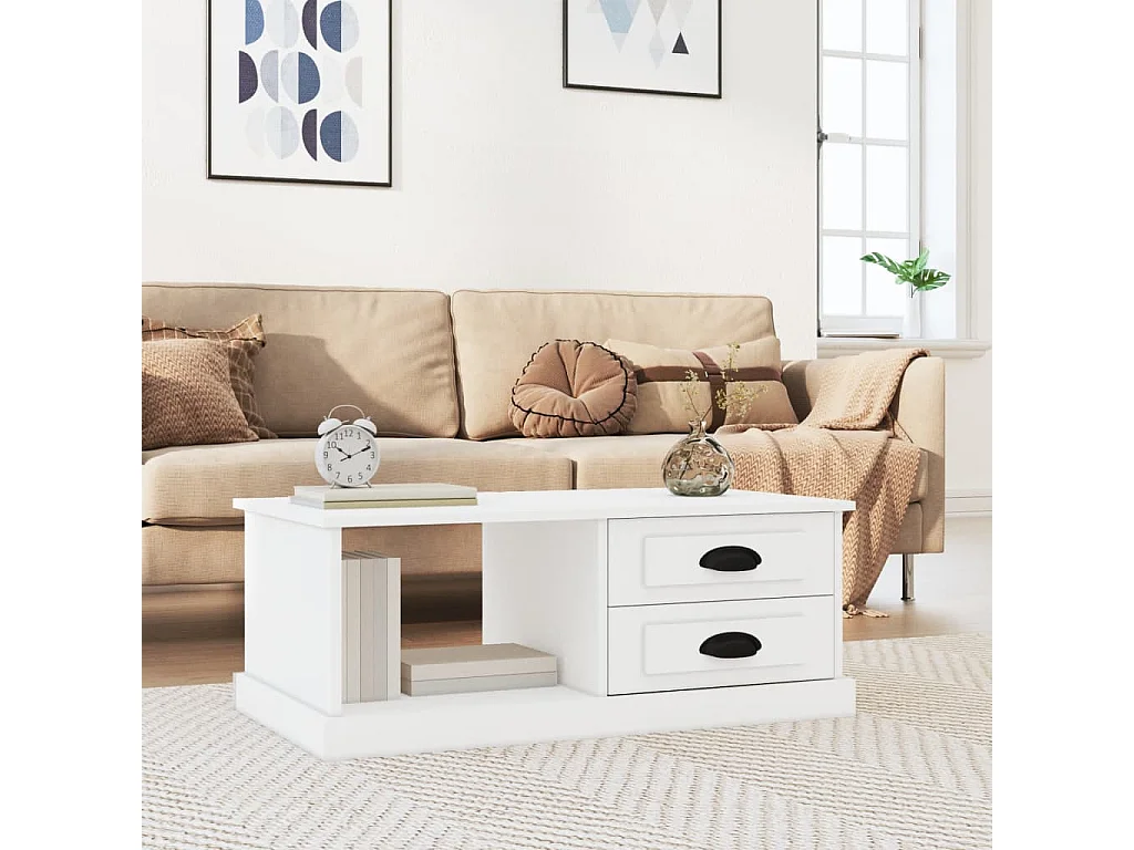 Table basse blanc 90x50x35 cm bois d'ingénierie