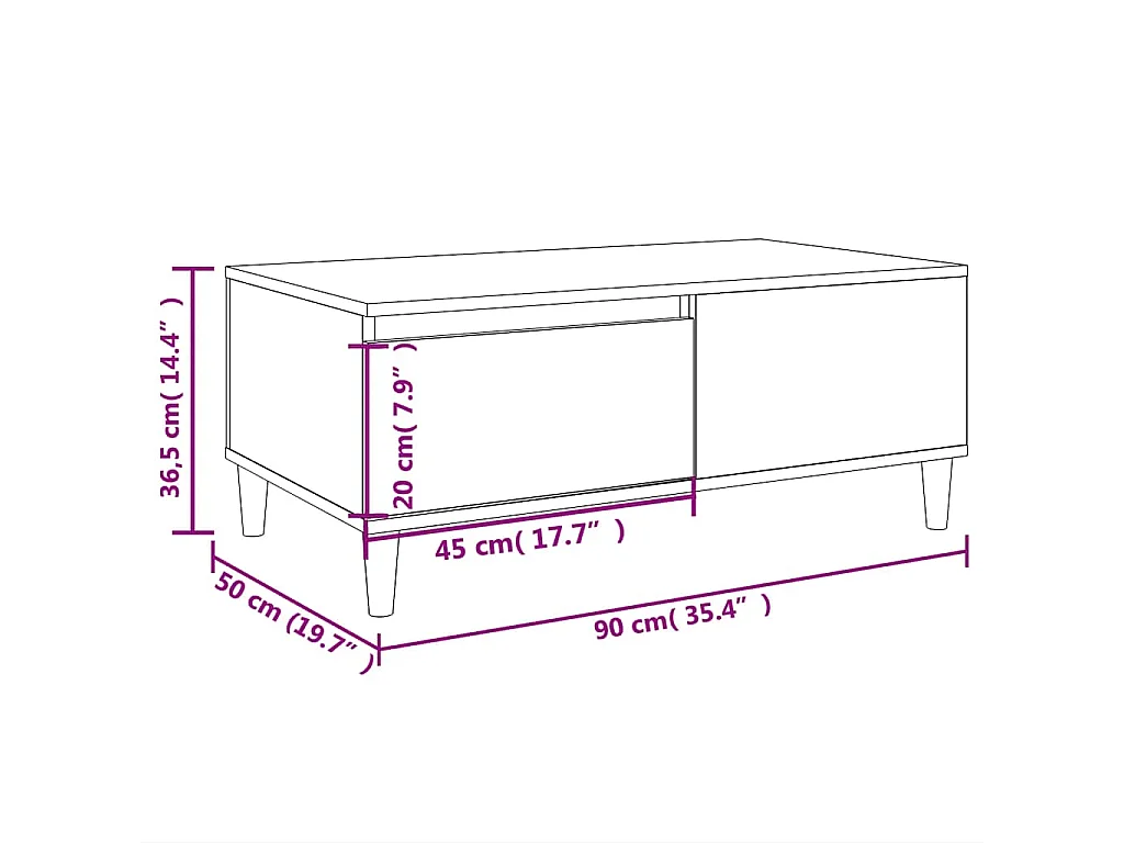 Mesa de centro 90x50x36,5 cm derivados madeira carvalho fumado