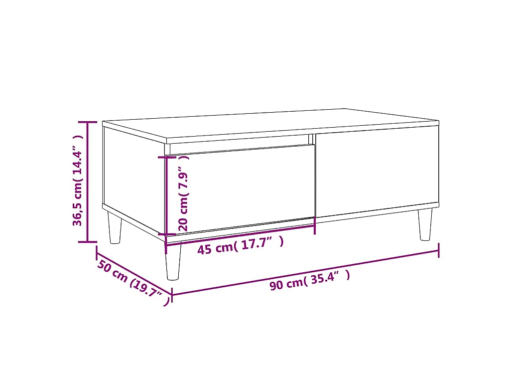Salontafel 90x50x36,5 cm bewerkt hout gerookt eikenkleurig