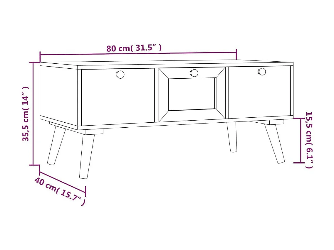 Table basse avec tiroirs 80x40x35,5 cm bois d'ingénierie