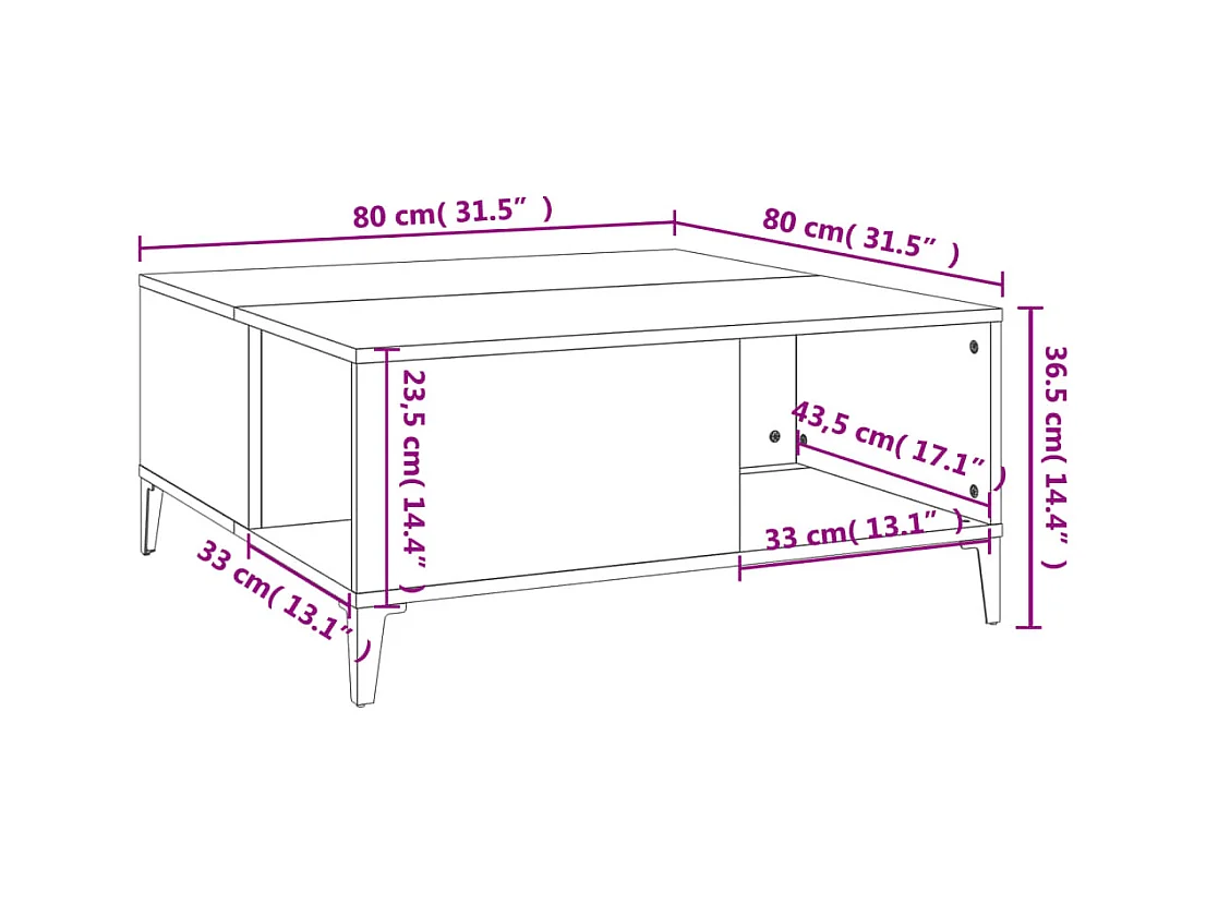 Table basse noir 80x80x36,5 cm bois d'ingénierie